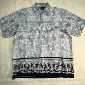 VTG‎ Sideout Mens XL Shirt Button Front Tropical Palm Tree Print Blue